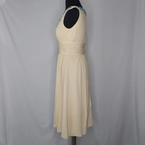 Kay Unger Cocktail Dress 4 Sleeveless Silk Empire Beaded V-Neck Quiet Luxury - Picture 5 of 5